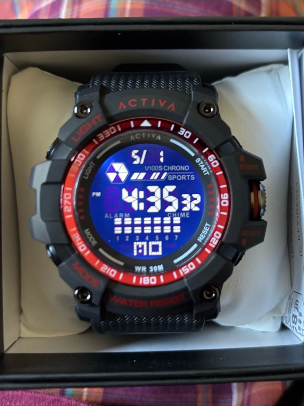 Ativa Black Sports Watch with Red Bezel and Blue Backlight